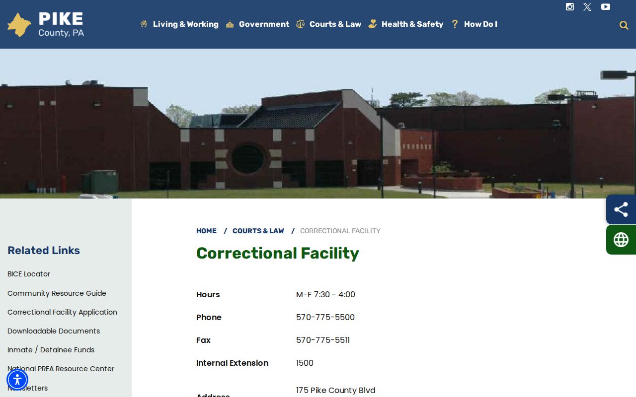 Pike County Correctional Facility release contact and lookup links