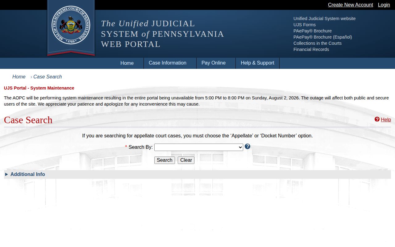 UJS case search for Pike County release orders and court records
